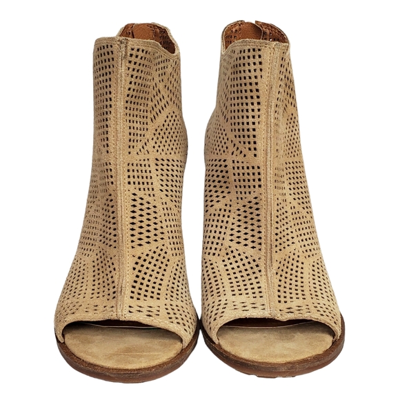 New Lucky brand vacob open toe chunky heel perforated suede ankle booties tan - Picture 9 of 13